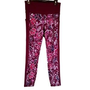 Athleta Affirmation Leggings Medium Pockets Red Floral Yoga Stretch Athleisure